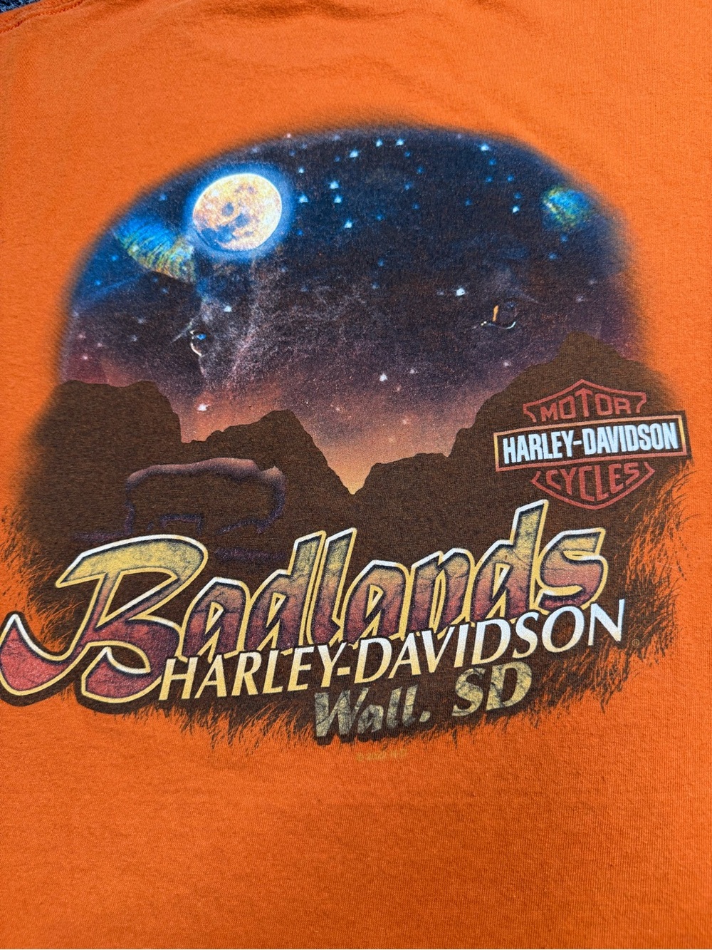 Harley-Davidson Orange Badlands Graphic Tee with Night Sky Print Large/XL Biker